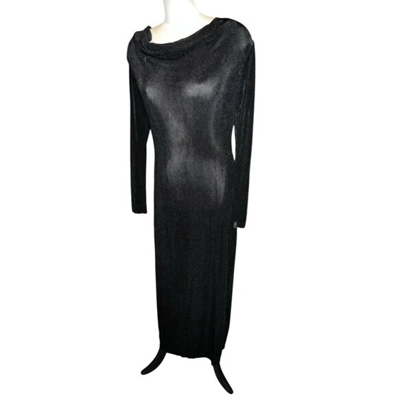 Band of the Free NWT Annabelle Black Cowl Neck ShimmMidi Dress Sz Large Black - Picture 3 of 14